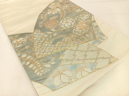 平和屋着物◎太鼓柄袋帯　辻が花　駒刺繍　正絹　逸品　BAAX6117hj