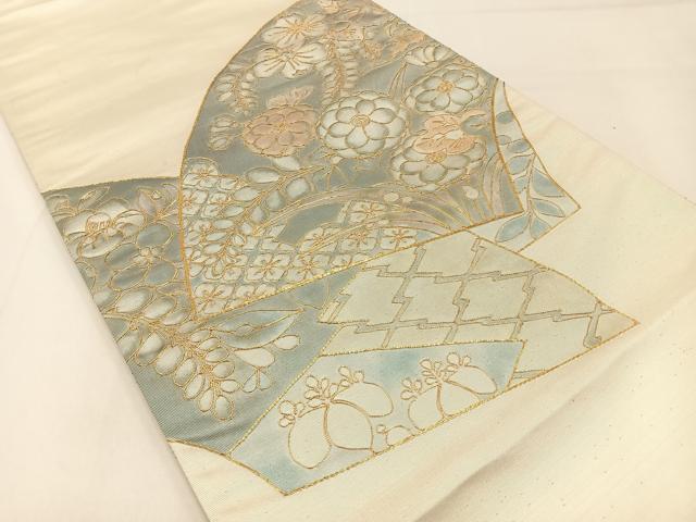 平和屋着物◎太鼓柄袋帯　辻が花　駒刺繍　正絹　逸品　BAAX6117hj