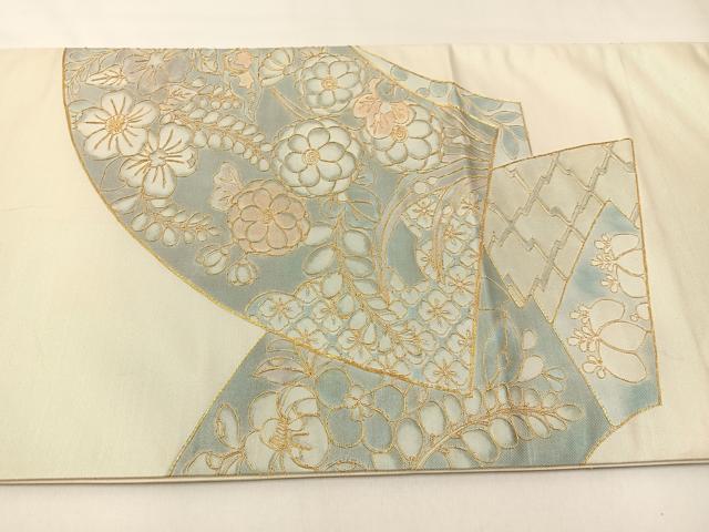 平和屋着物◎太鼓柄袋帯　辻が花　駒刺繍　正絹　逸品　BAAX6117hj