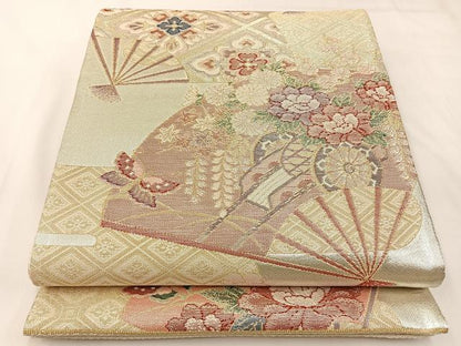 平和屋着物◎佐賀錦　西陣　六通柄袋帯　扇面瑞雲文　金銀糸　正絹　逸品　BAAX6120hj