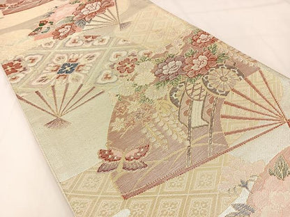 平和屋着物◎佐賀錦　西陣　六通柄袋帯　扇面瑞雲文　金銀糸　正絹　逸品　BAAX6120hj