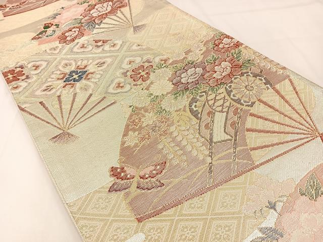 平和屋着物◎佐賀錦　西陣　六通柄袋帯　扇面瑞雲文　金銀糸　正絹　逸品　BAAX6120hj