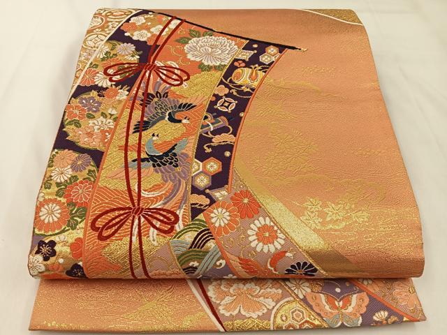 平和屋着物◎六通柄袋帯　唐織　九百　小袖几帳重紋　金糸　正絹　逸品　BAAX6123hj