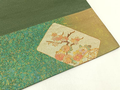 平和屋着物◎太鼓柄袋帯　色紙重ね花鳥文　金銀彩　引箔　正絹　逸品　BAAX6125hj