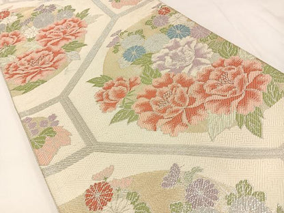 平和屋着物◎佐賀錦　六通柄袋帯　蜀江花文　金銀糸　正絹　逸品　BAAX6130hj