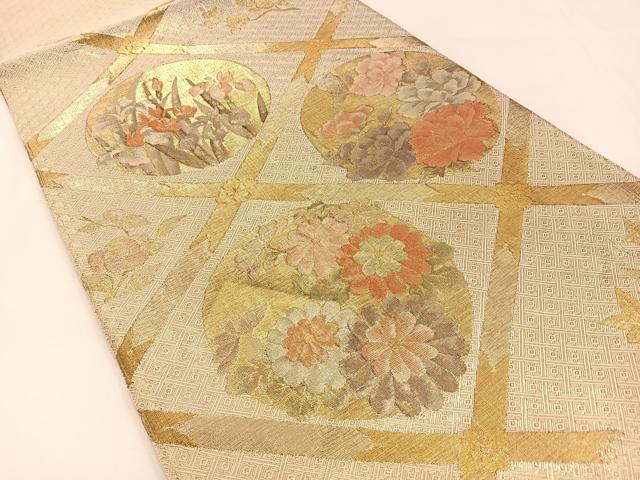 平和屋着物◎佐賀錦　太鼓柄袋帯　菱天井花丸文　金糸　正絹　逸品　BAAX6133hj