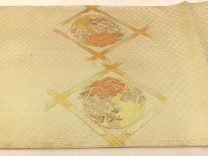 平和屋着物◎佐賀錦　太鼓柄袋帯　菱天井花丸文　金糸　正絹　逸品　BAAX6133hj
