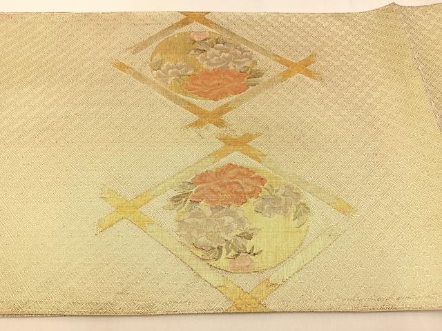 平和屋着物◎佐賀錦　太鼓柄袋帯　菱天井花丸文　金糸　正絹　逸品　BAAX6133hj