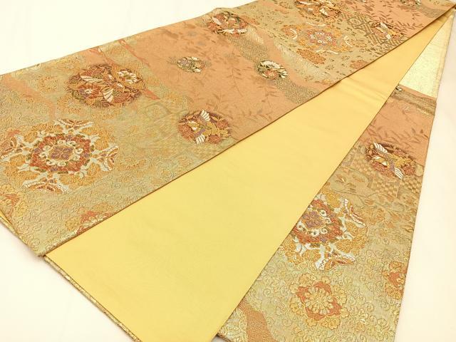 平和屋着物◎六通柄袋帯　幻甦織　向かい鳥花蝶文　金銀糸　正絹　逸品　BAAX6136hj