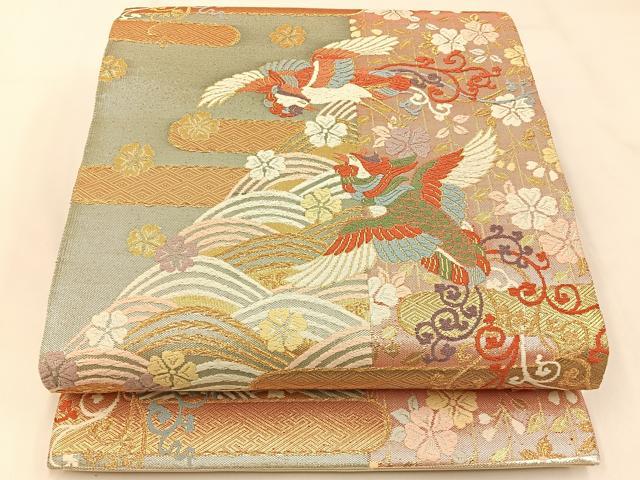 平和屋着物◎六通柄袋帯　唐織　佐賀綴　鳳凰流水花文　金銀糸　正絹　逸品　未使用　BAAX6138hj