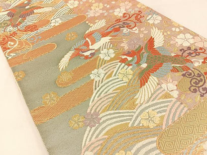 平和屋着物◎六通柄袋帯　唐織　佐賀綴　鳳凰流水花文　金銀糸　正絹　逸品　未使用　BAAX6138hj