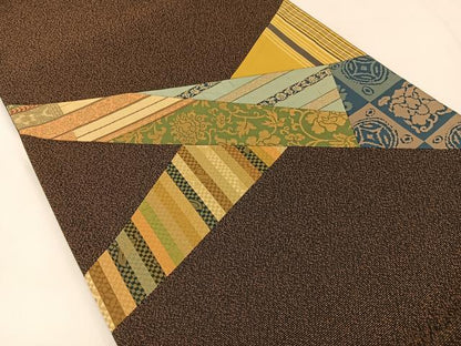 平和屋着物◎太鼓柄袋帯　切嵌　吉祥花文　金糸　正絹　逸品　BAAX6142hj