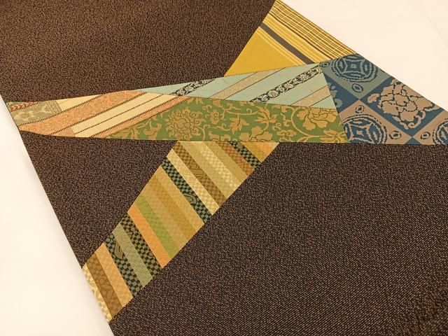 平和屋着物◎太鼓柄袋帯　切嵌　吉祥花文　金糸　正絹　逸品　BAAX6142hj