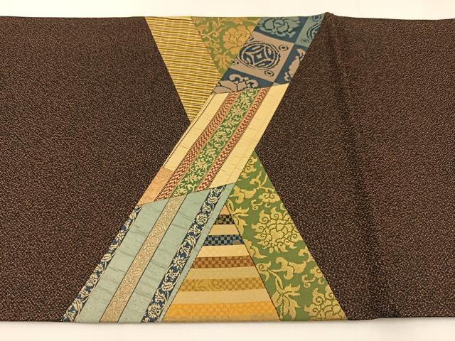 平和屋着物◎太鼓柄袋帯　切嵌　吉祥花文　金糸　正絹　逸品　BAAX6142hj