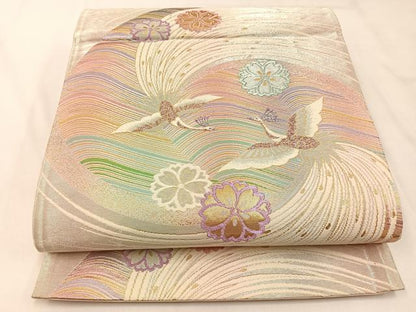 平和屋着物◎六通柄袋帯　鳳凰舞桜文　金銀糸　正絹　逸品　BAAX6145hj