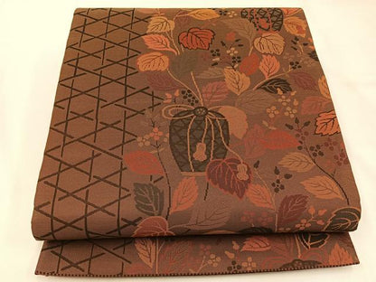 平和屋着物◎両面　全通柄袋帯　仕覆草花文　正絹　逸品　未使用　BAAX6147hj