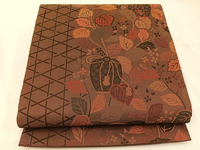 平和屋着物◎両面　全通柄袋帯　仕覆草花文　正絹　逸品　未使用　BAAX6147hj