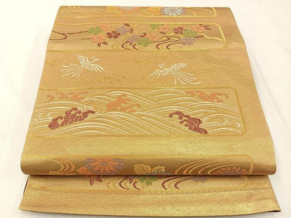 平和屋着物◎六通柄袋帯　鳳凰流水花文　金糸　正絹　逸品　BAAX6150hj
