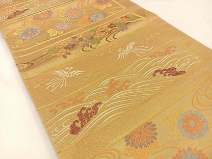 平和屋着物◎六通柄袋帯　鳳凰流水花文　金糸　正絹　逸品　BAAX6150hj