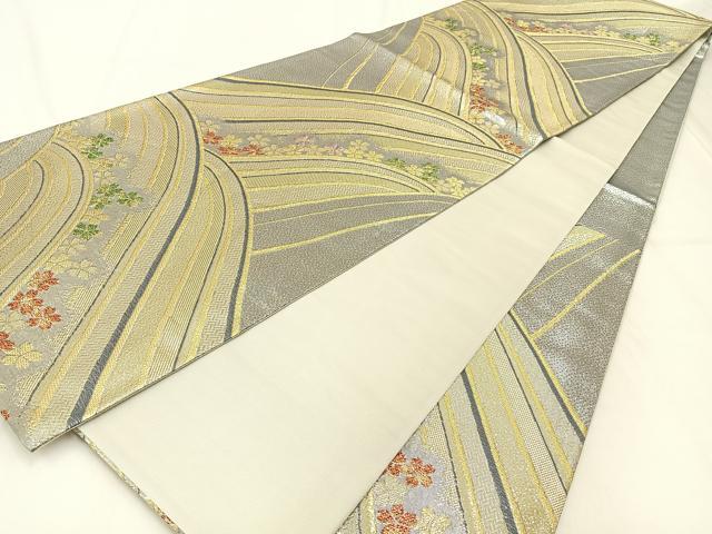 平和屋着物◎六通柄袋帯　桜流し　金銀糸　正絹　逸品　BAAX6154hj