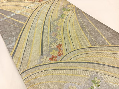 平和屋着物◎六通柄袋帯　桜流し　金銀糸　正絹　逸品　BAAX6154hj