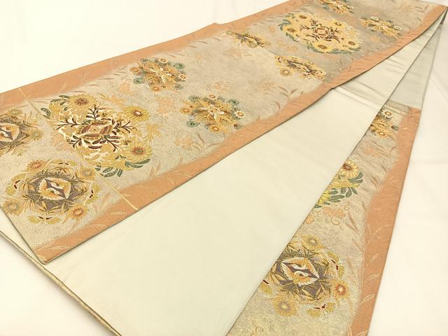 平和屋着物◎六通柄袋帯　唐織　向かい鳥花蝶文　金銀糸　引箔　正絹　逸品　BAAX6157hj