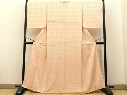 平和屋着物●上質な色無地　草花地紋　肌色　正絹　逸品　BAAX6159hj