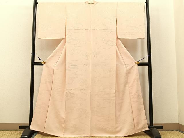 平和屋着物●上質な色無地　鹿の子流水地紋　肌色　正絹　逸品　BAAX6164hj