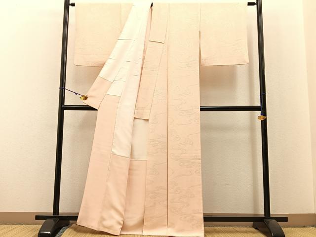 平和屋着物●上質な色無地　鹿の子流水地紋　肌色　正絹　逸品　BAAX6164hj