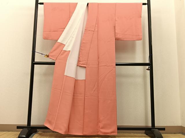 平和屋着物■上質な色無地 松地紋 浅緋色 正絹 逸品 BAAX6166hj