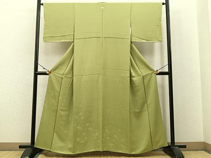 平和屋着物■無地絵羽訪問着　雪輪青海波地紋　青朽葉色　正絹　逸品　未使用　BAAX6168hj