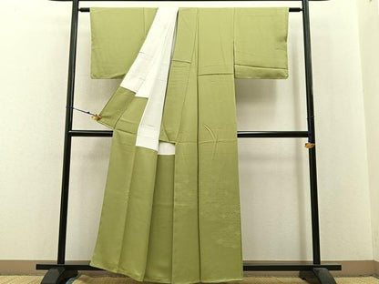 平和屋着物■無地絵羽訪問着　雪輪青海波地紋　青朽葉色　正絹　逸品　未使用　BAAX6168hj