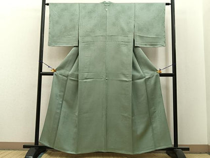 平和屋着物▽上質な色無地　単衣　霞地紋　錆青磁色　正絹　逸品　未使用　BAAX6171hj