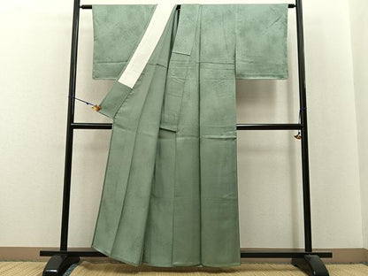 平和屋着物▽上質な色無地　単衣　霞地紋　錆青磁色　正絹　逸品　未使用　BAAX6171hj