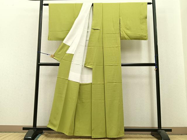 平和屋着物■上質な色無地　鶸色　正絹　逸品　BAAX6176hj