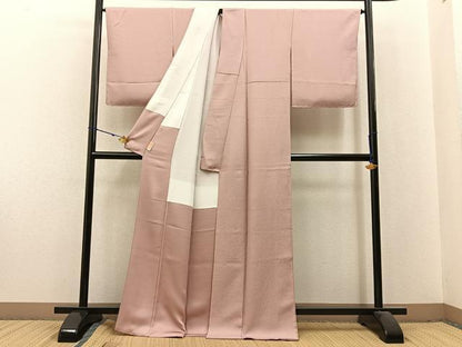 平和屋着物●上質な色無地　霞地紋　水柿色　正絹　逸品　未使用　BAAX6179hj