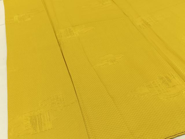 平和屋着物■上質な色無地 色紙重ね地紋 藤黄色 正絹 逸品 BAAX6181hj