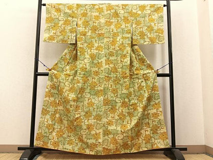 平和屋着物■上質な紬 更紗花唐草文 正絹 逸品 BAAX6182hj