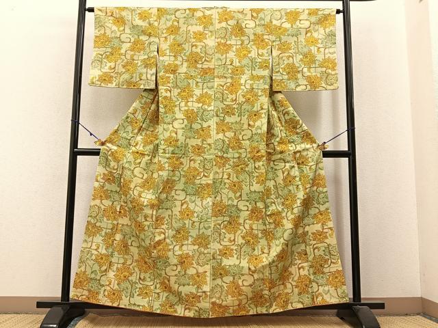 平和屋着物■上質な紬 更紗花唐草文 正絹 逸品 BAAX6182hj