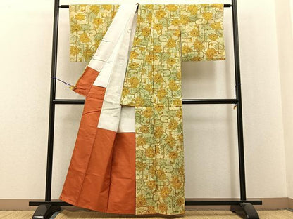 平和屋着物■上質な紬 更紗花唐草文 正絹 逸品 BAAX6182hj