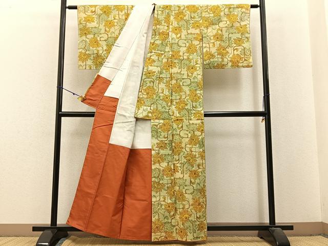 平和屋着物■上質な紬 更紗花唐草文 正絹 逸品 BAAX6182hj