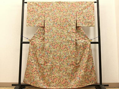 平和屋着物■上質な紬 草花文 正絹 逸品 BAAX6184hj