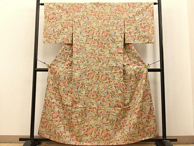 平和屋着物■上質な紬 草花文 正絹 逸品 BAAX6184hj
