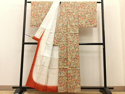 平和屋着物■上質な紬 草花文 正絹 逸品 BAAX6184hj