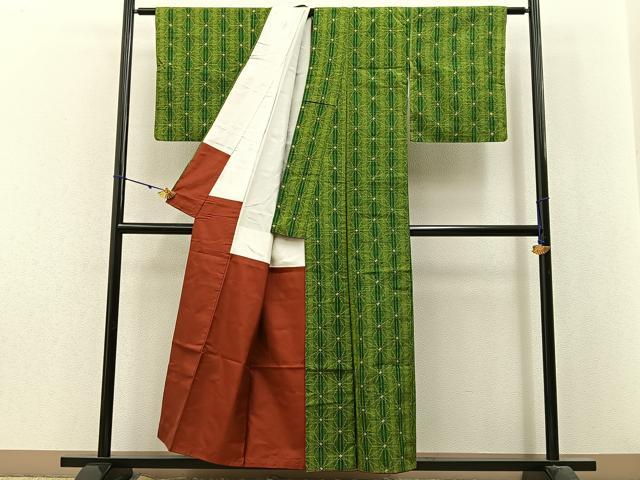 平和屋着物■上質な紬 麻の葉間道 正絹 逸品 BAAX6185hj