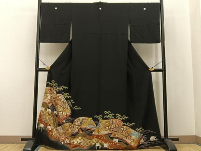 平和屋着物■豪華黒留袖 源氏物語 金彩 正絹 逸品 BAAX6186hj