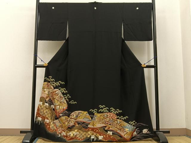 平和屋着物■豪華黒留袖 源氏物語 金彩 正絹 逸品 BAAX6186hj