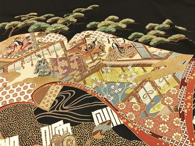 平和屋着物■豪華黒留袖 源氏物語 金彩 正絹 逸品 BAAX6186hj