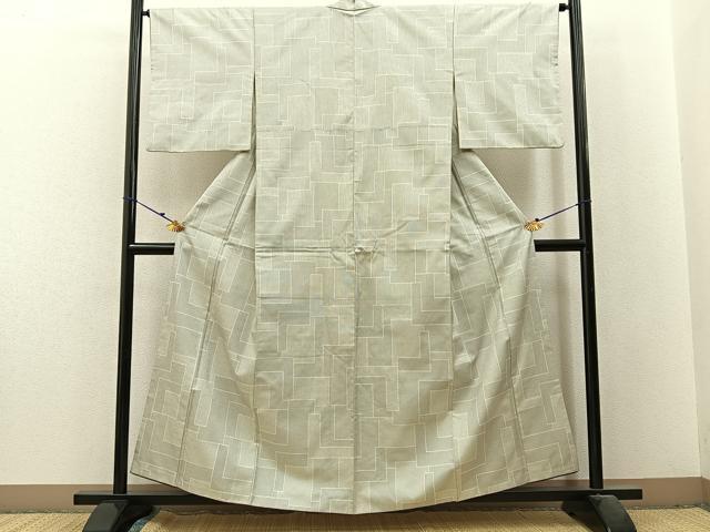 平和屋着物■上質な紬　幾何学文様　正絹　逸品　BAAX6188hj