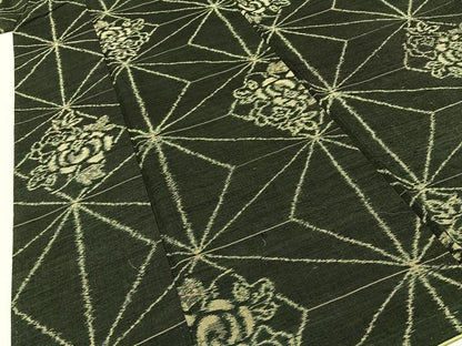 平和屋着物■上質な紬 麻の葉花文 正絹 逸品 BAAX6198hj